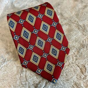 Tommy Hilfiger Red and Blue Patterned Tie 4” Wide 57” Long 100% Silk NWOT